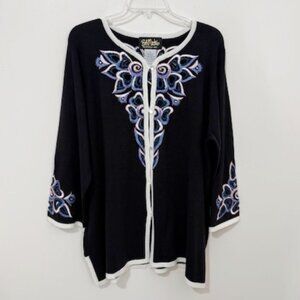 Bob Mackie Wearable Art Floral Cutout Cardigan Embroidered Beaded Women's 1X